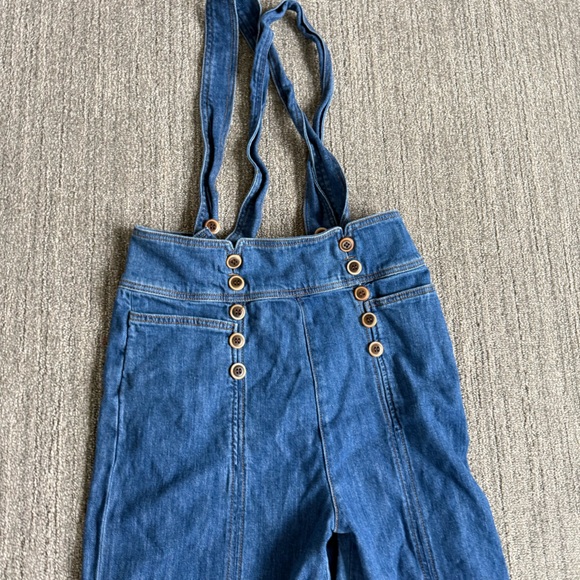 Anthropologie Pilcro And The Letterpress Bibbed Denim Wide Leg Jumpsuit Size 29 - Picture 4 of 13